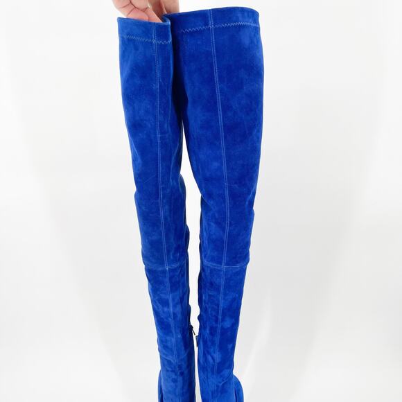 Christian Louboutin Condora Botta Alta Galactiqueen Blue Suede OTK Boots EU 37 - Picture 6 of 12